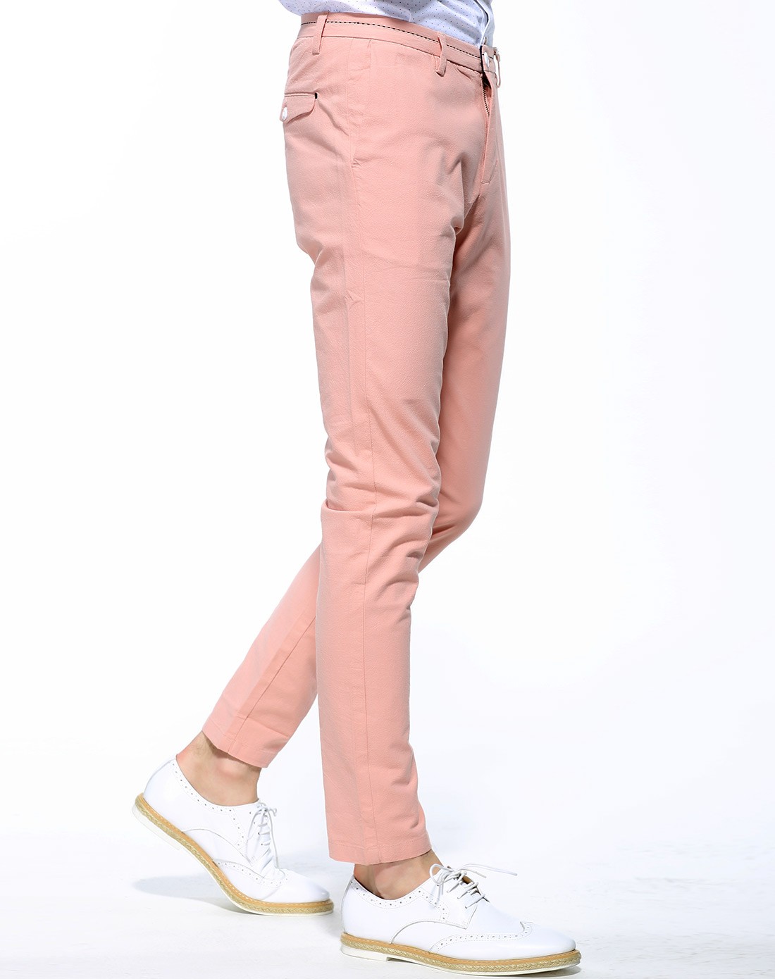 男款简约休闲粉色长裤