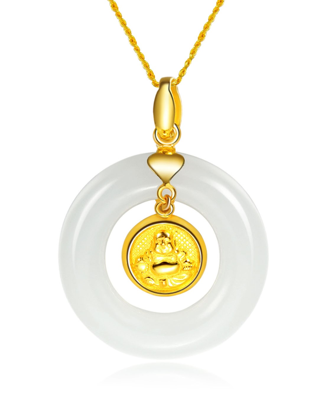 足金和田玉吊坠