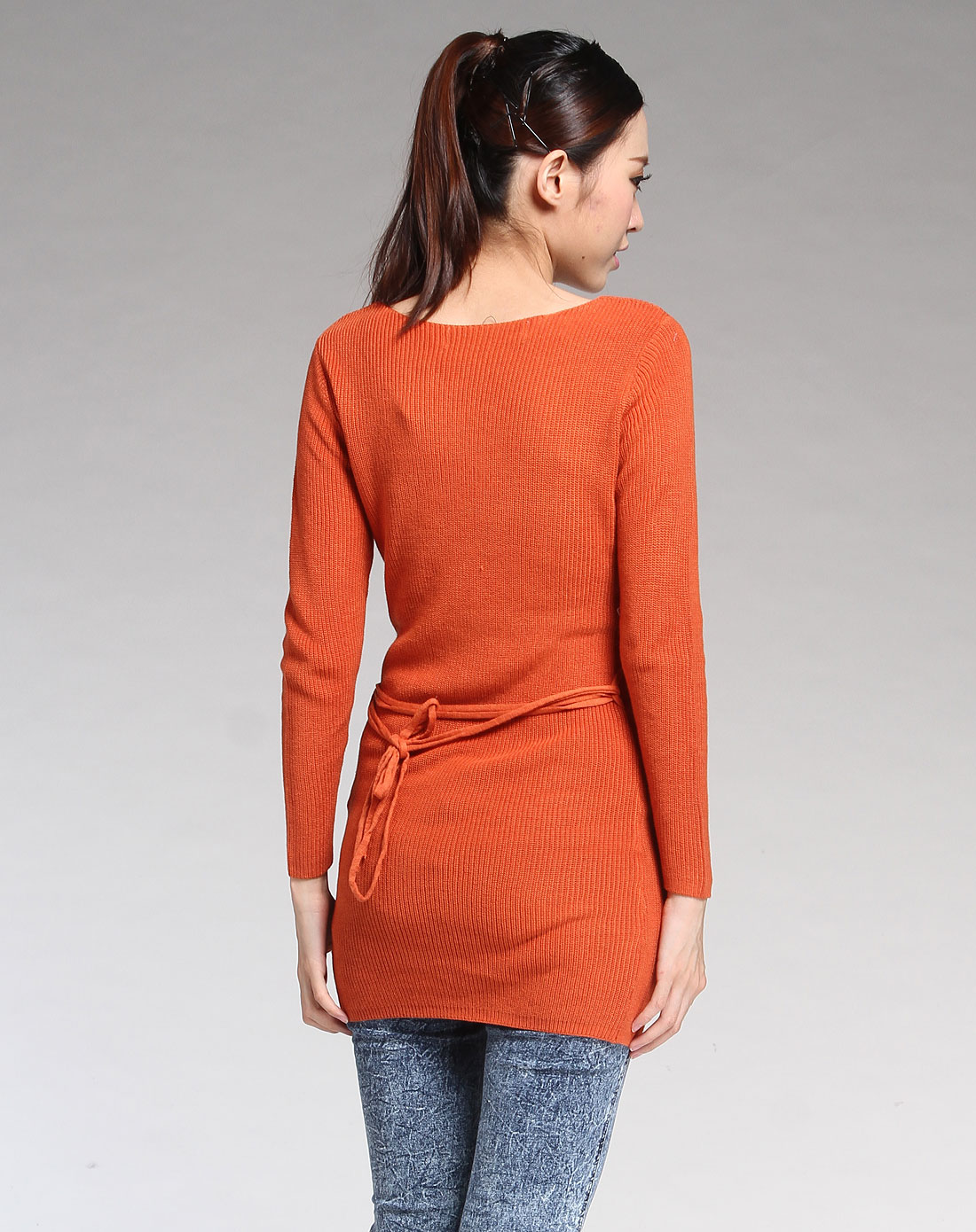 橘红色时尚长袖针织衫-唯品会