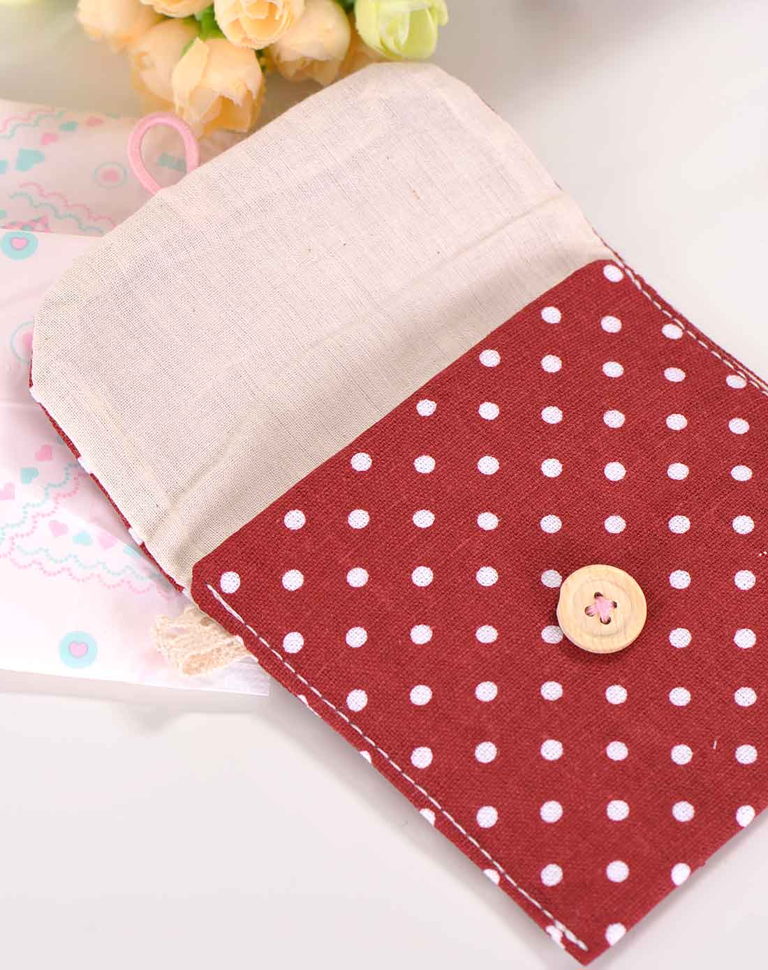 暗红色清新波点棉麻卫生棉包-唯品会