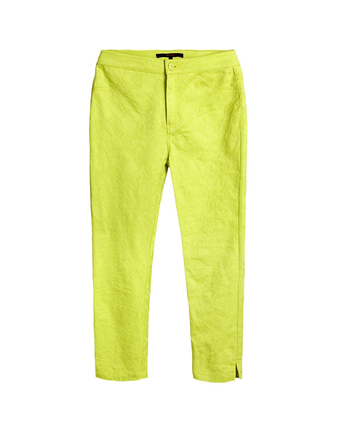 荧光黄修身显瘦七分休闲裤