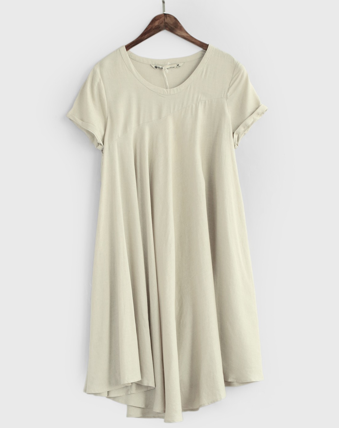 亚麻白 文艺素色不规则褶皱连衣裙