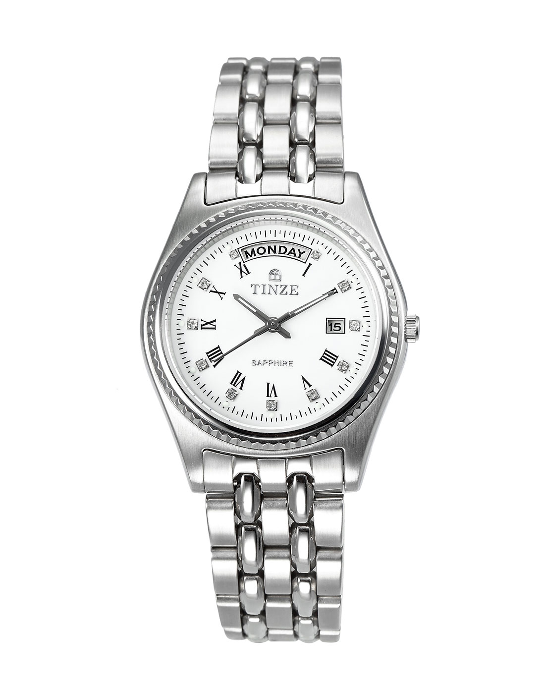 男款银/白色指针时尚钢带石英手表