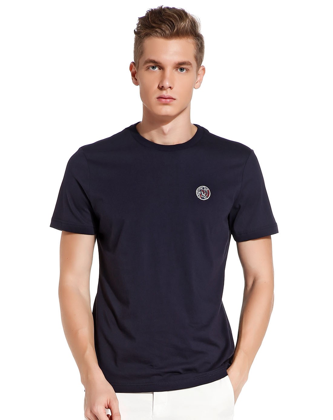 男款藏青色休闲圆领短袖t恤