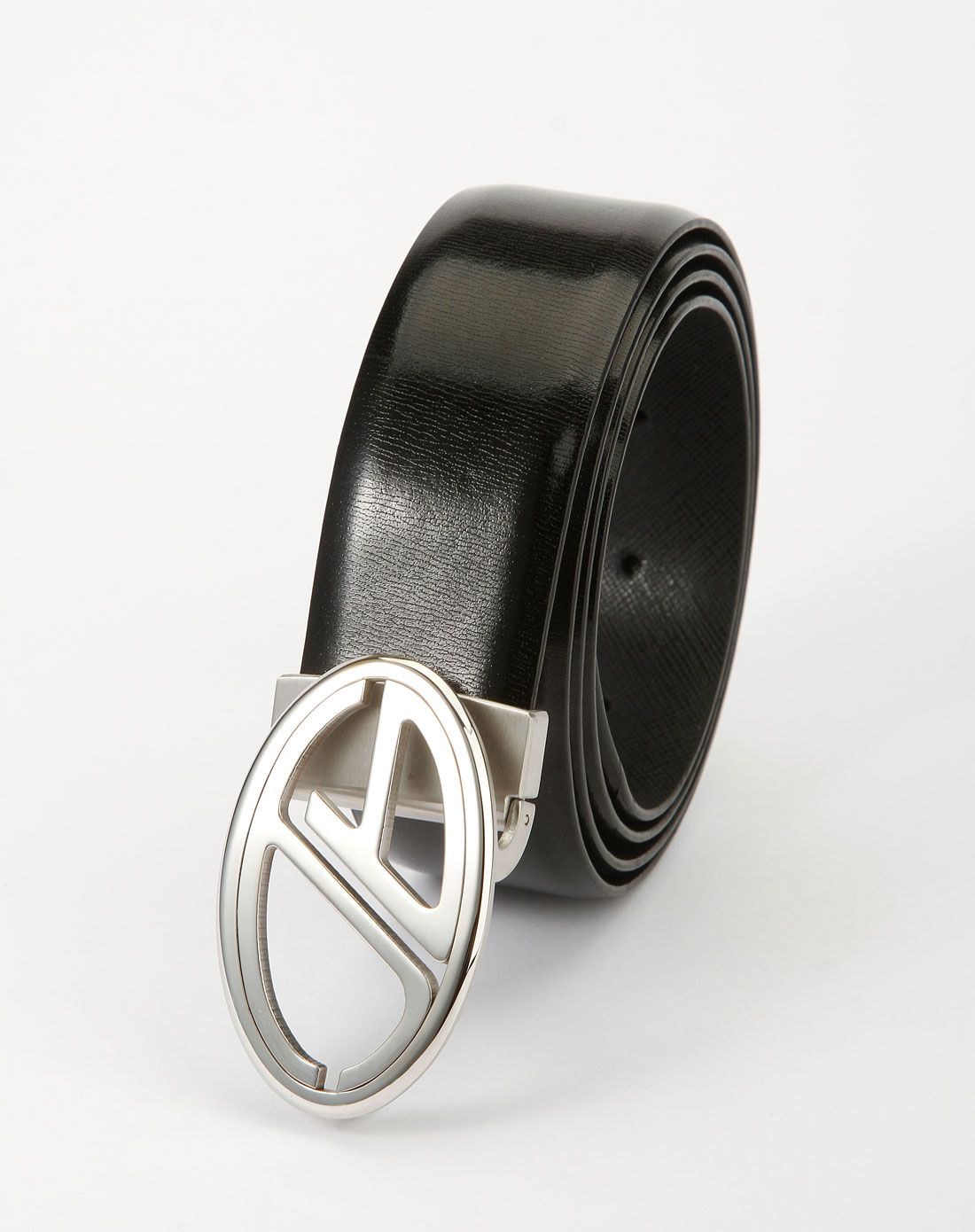 男款黑色亮面板扣皮带