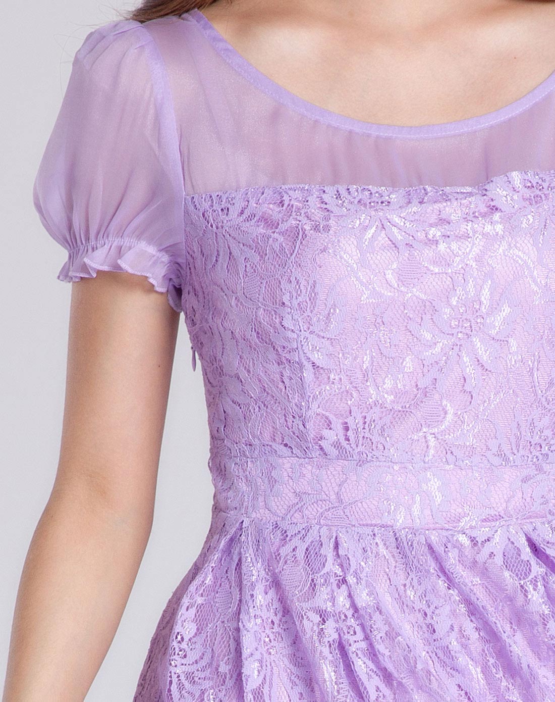 紫色蕾丝短袖修身连衣裙