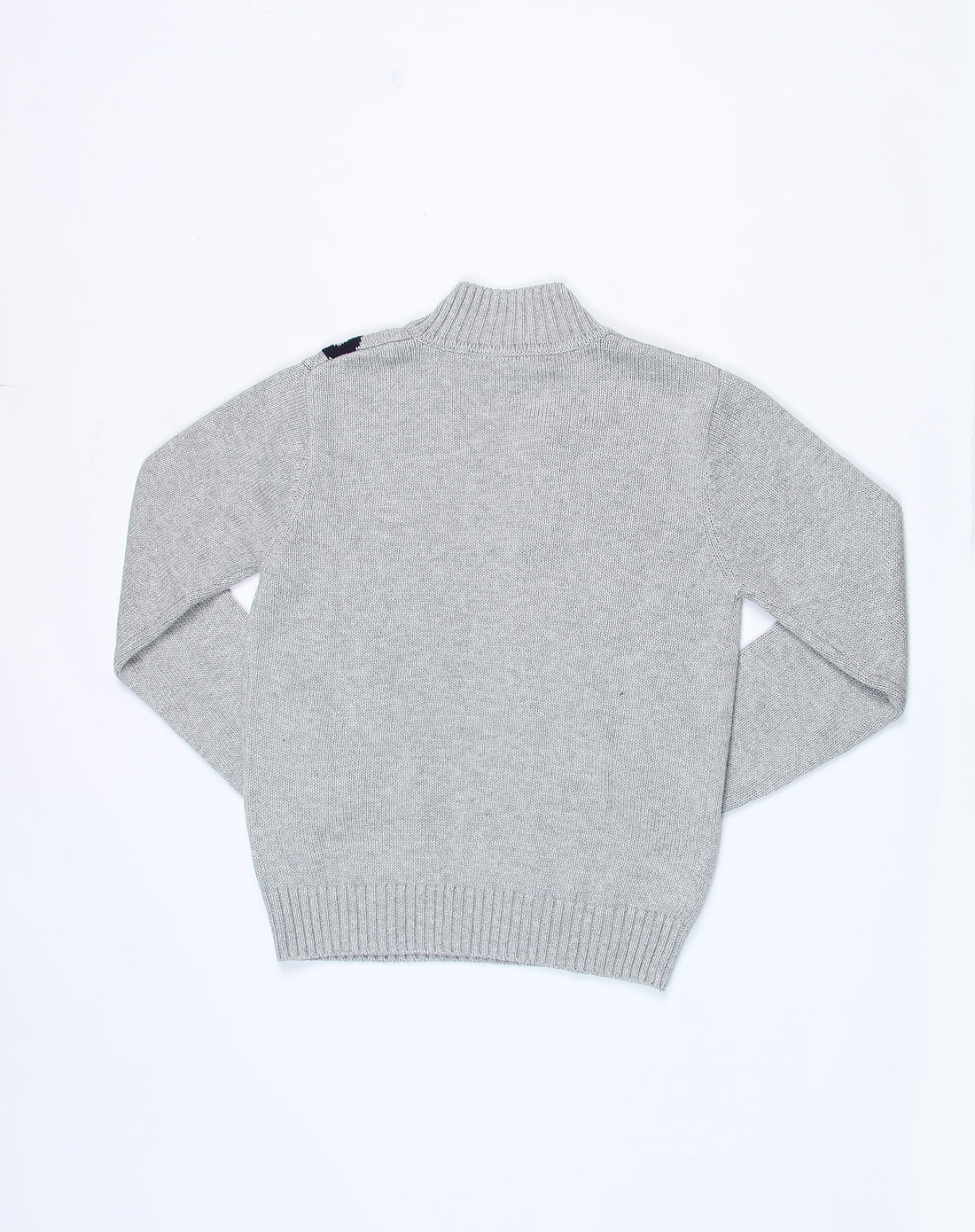 男童麻灰色织字长袖毛衣