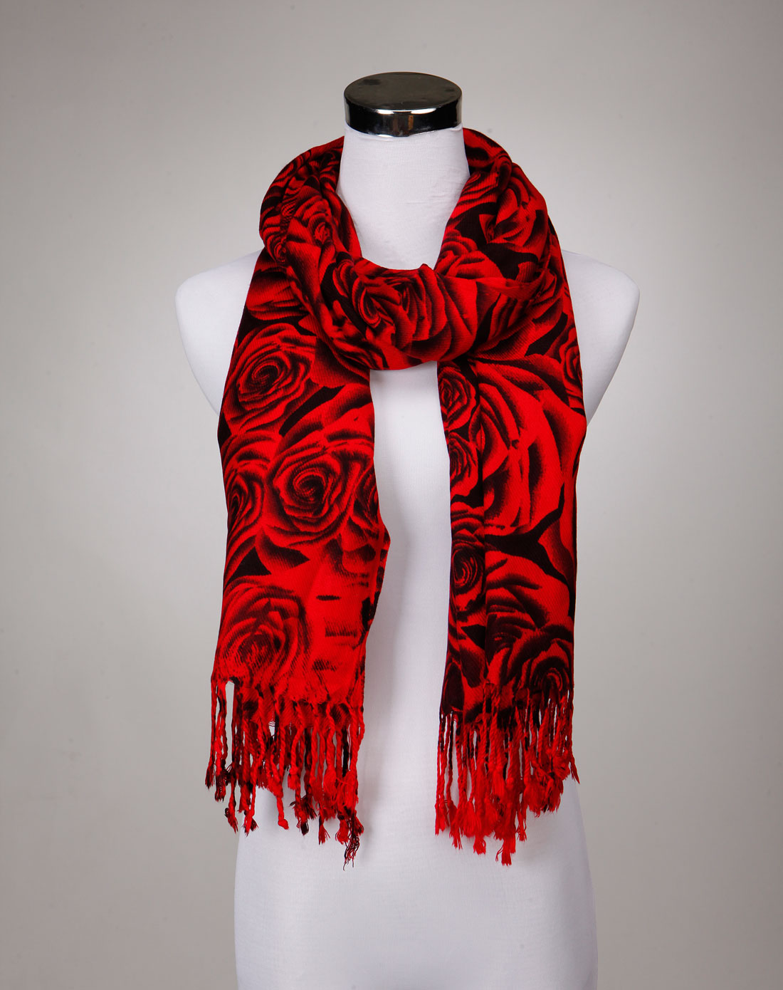 红黑色玫瑰印花围巾