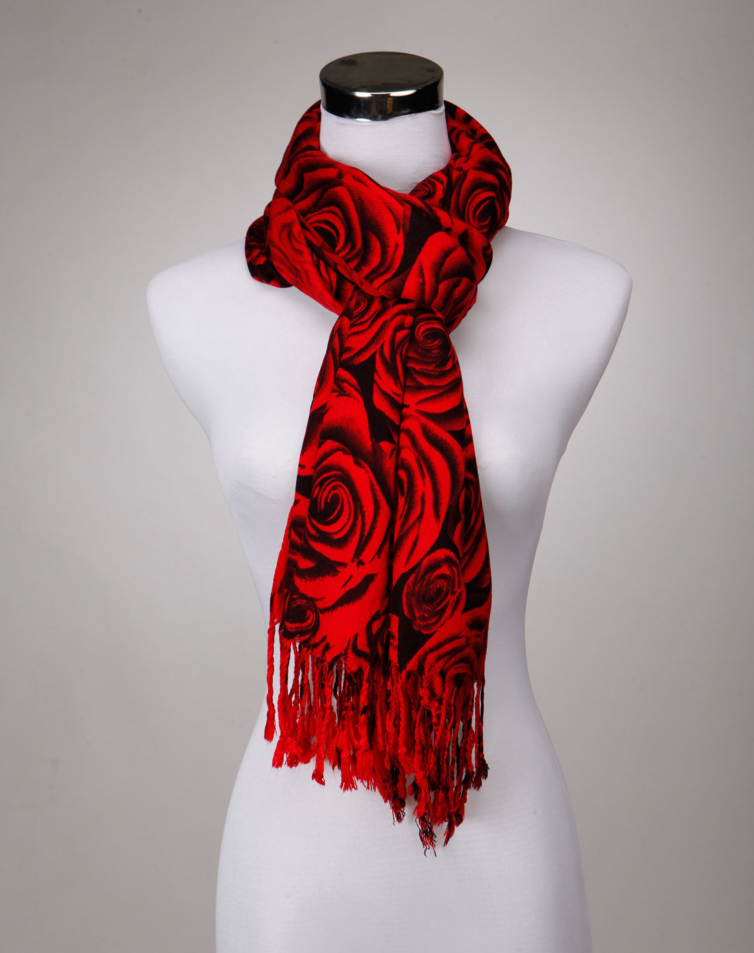 红黑色玫瑰印花围巾