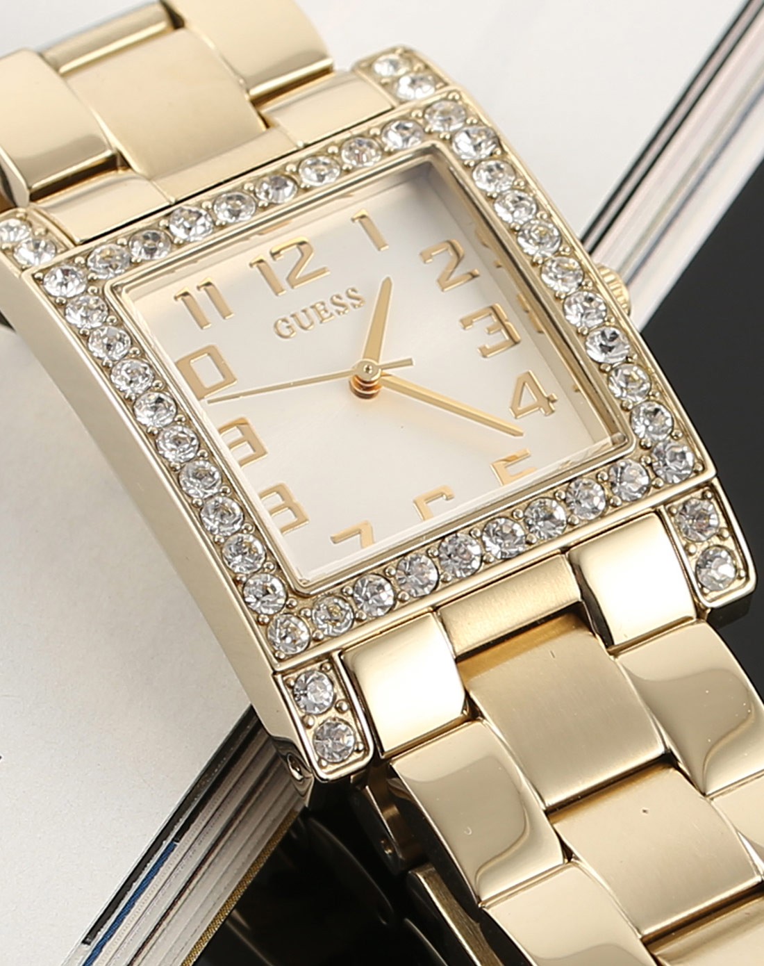 专柜款大钻金色优雅方形手表