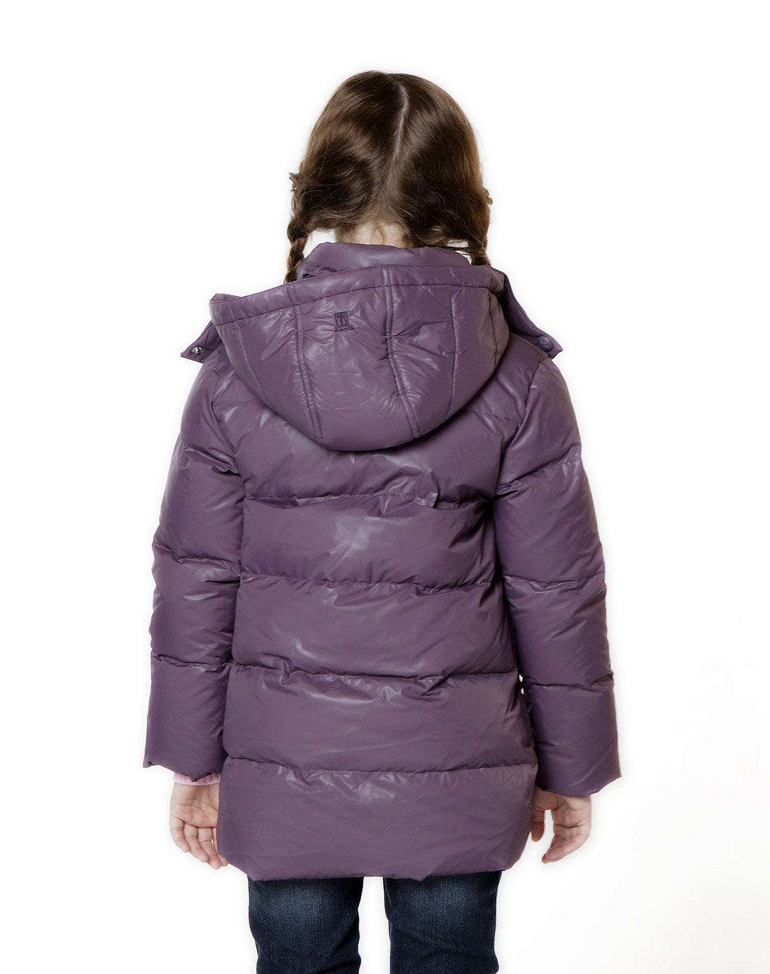 女童薰衣紫带帽中长款羽绒服-唯品会