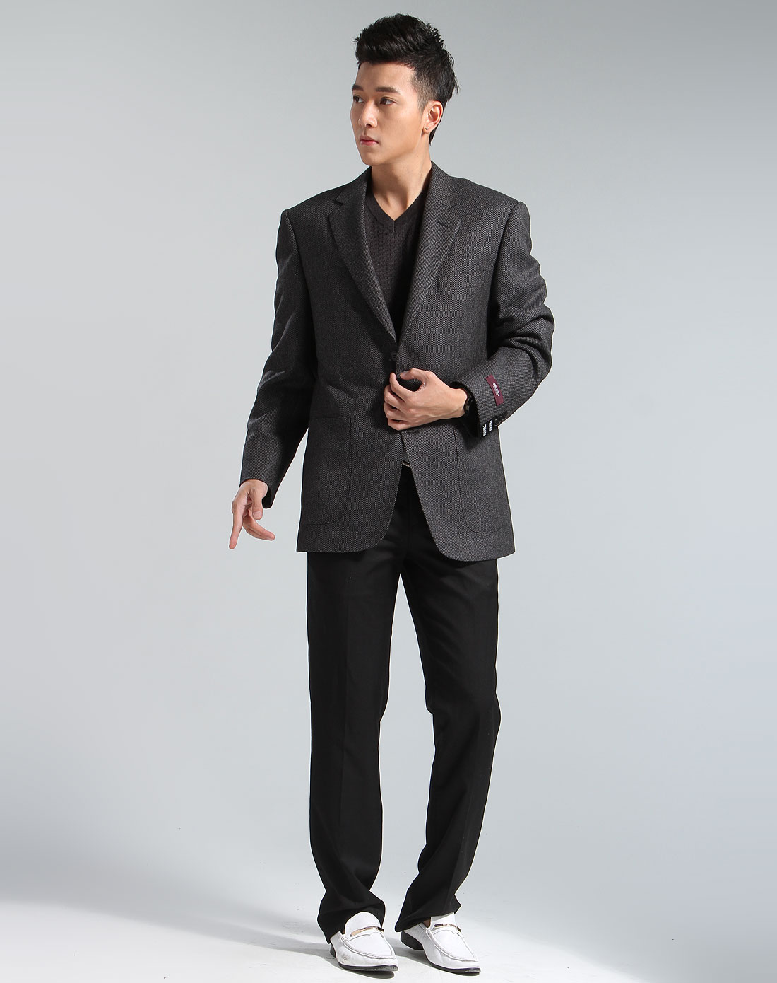 培罗成progen 深灰色时尚长袖西装外套