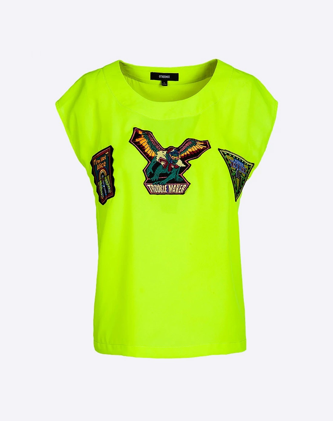 other mix荧光黄 宽松圆领无袖雪纺衫