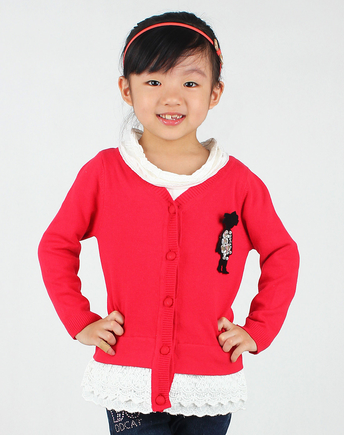 女童如意红毛衣开胸外套