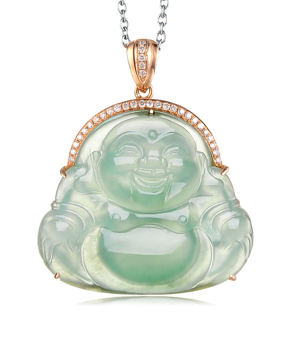 18k金钻石镶冰种满绿天然翡翠a货半包佛公吊坠(赠编绳附证书)