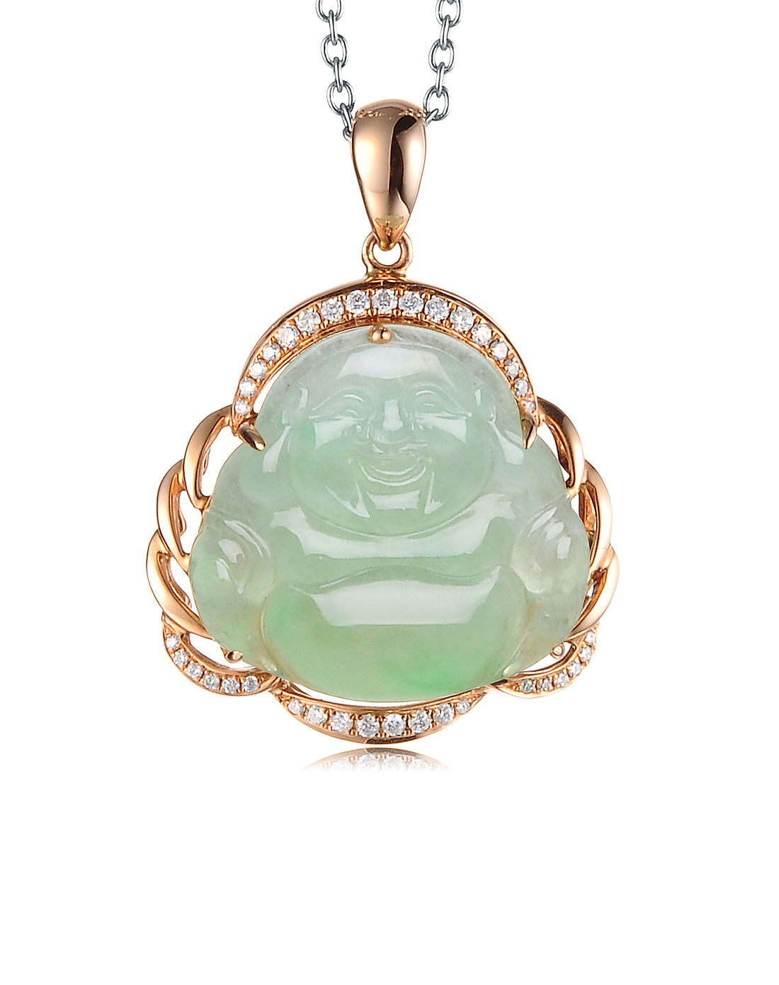 18k金钻石镶冰种天然翡翠a货佛公吊坠