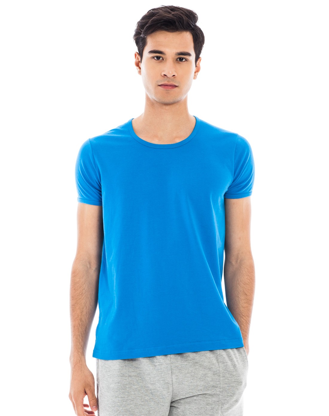 男蓝舒肤棉弹力男短袖衫
