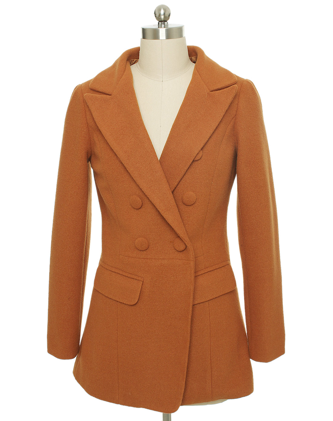 女款驼棕色纯色毛呢西装