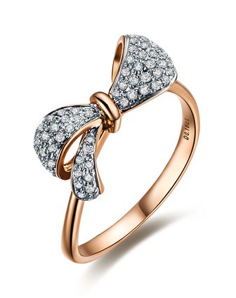 女款红白分色18k金微钉镶豪华钻石女戒