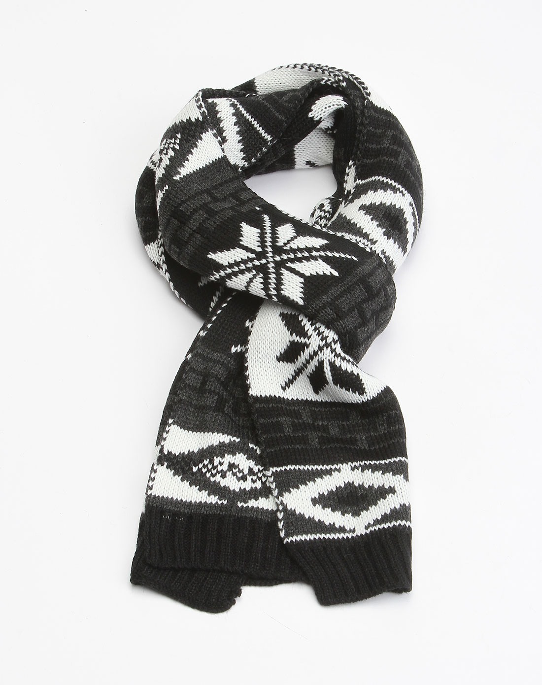 黑白色雪花图案围巾