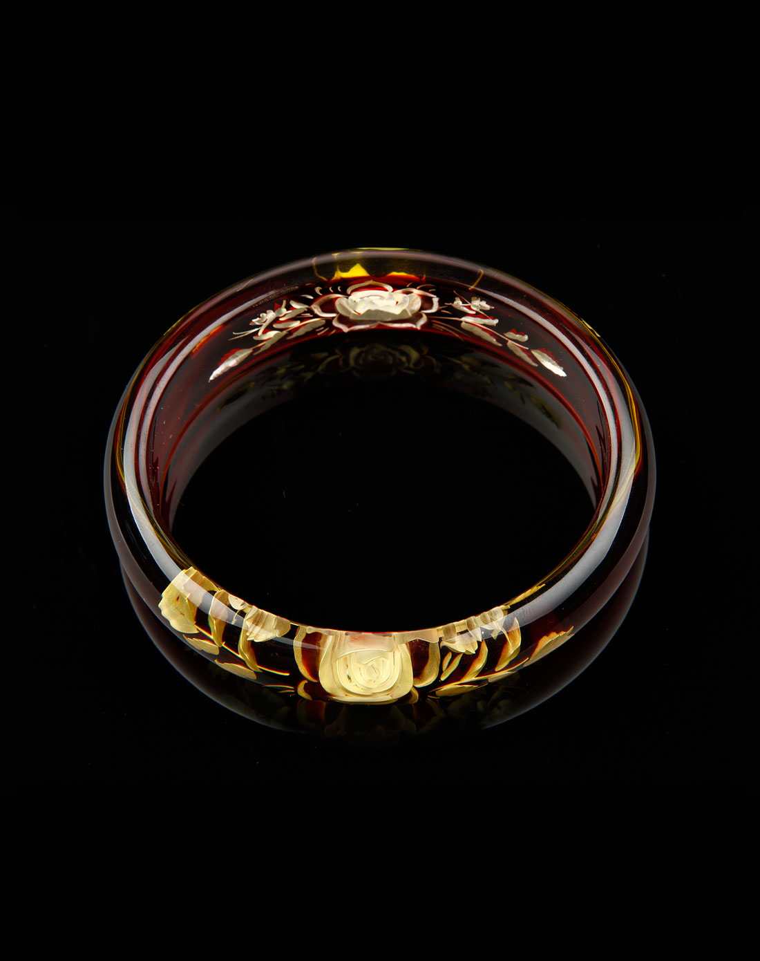 精雕琥珀贵妃手镯-花海