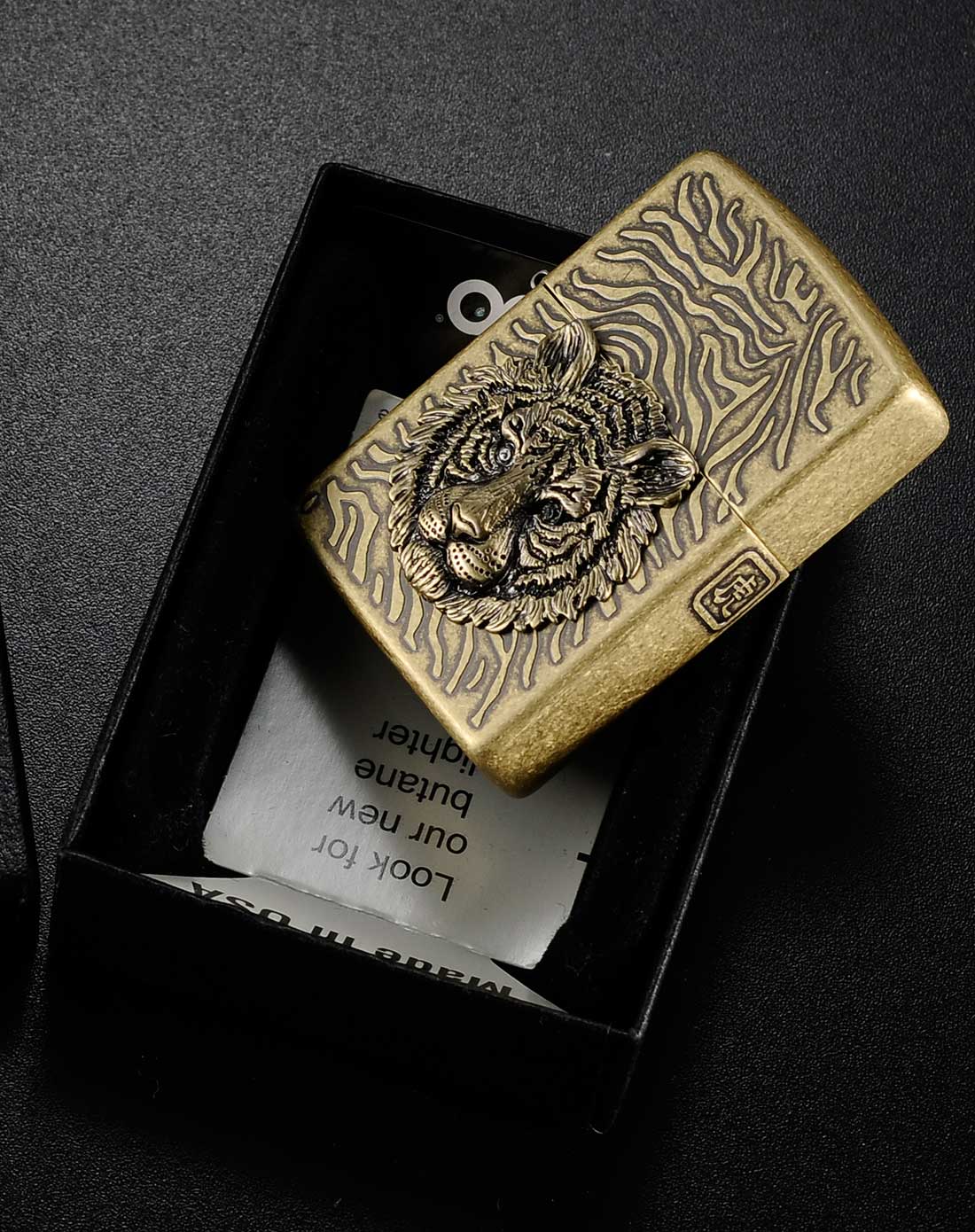 韩版三面刻贴章古铜老虎头tigereye-br