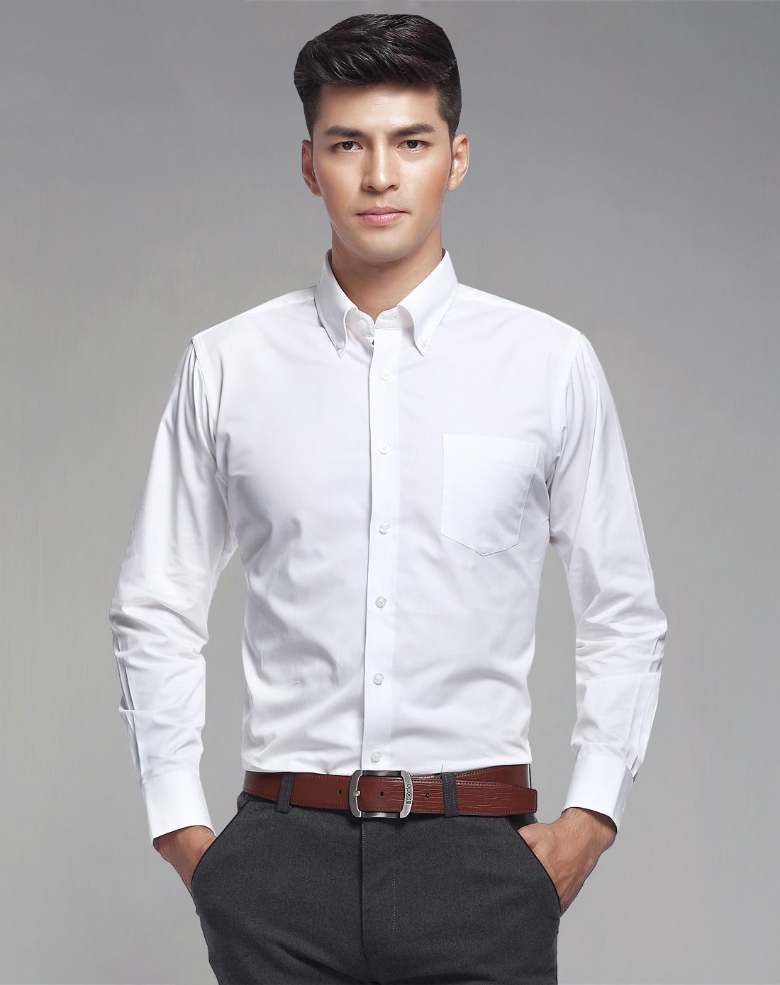 白色商务简约长袖衬衫