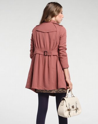 深藕粉色时尚长袖风衣