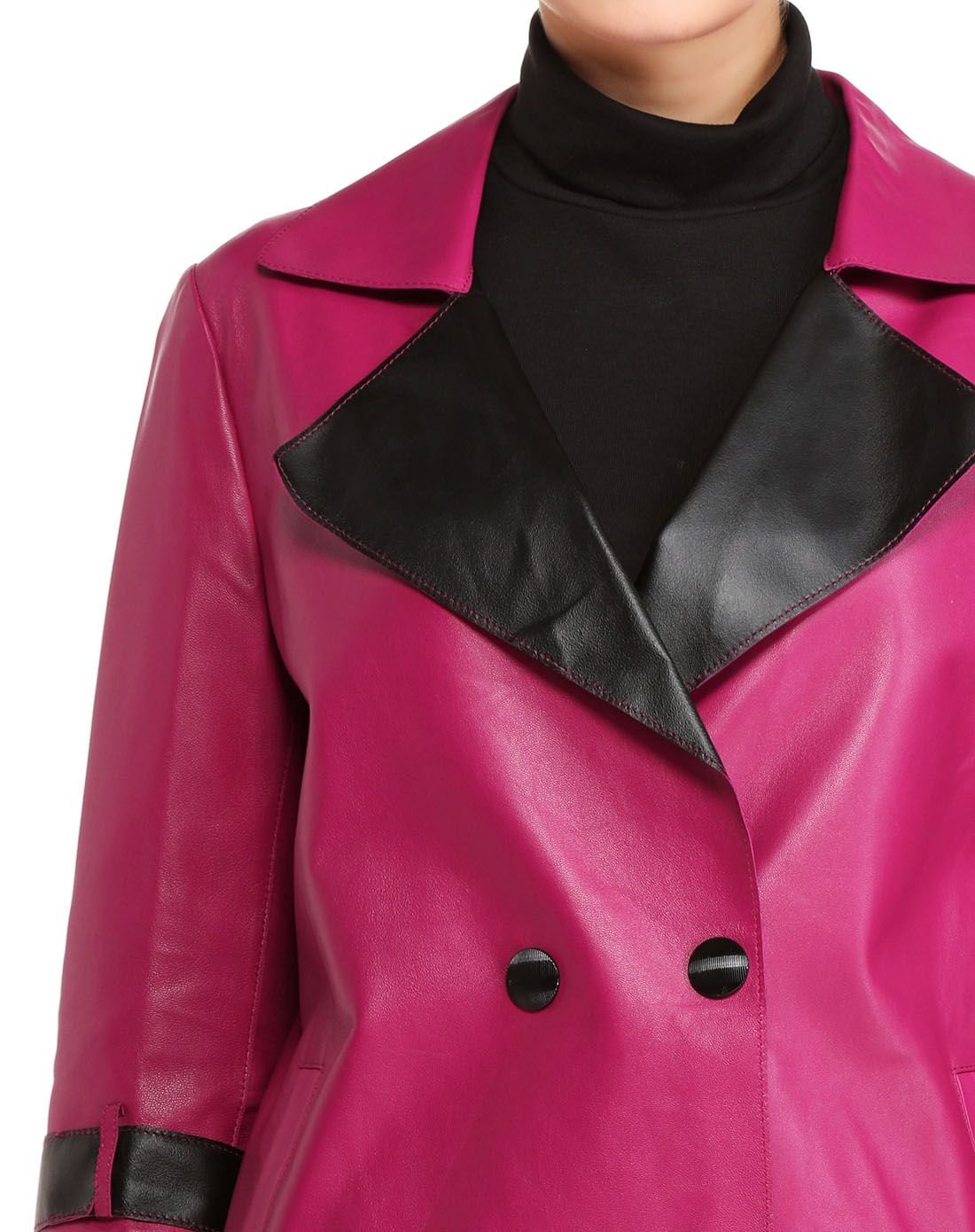 女款玫红半大款皮衣