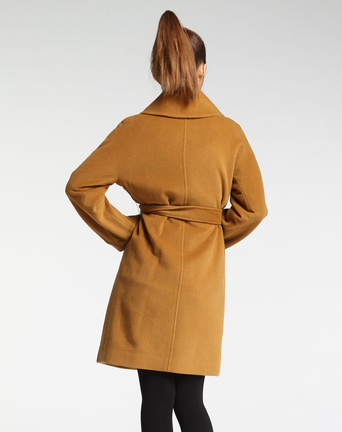 芥末黄色时尚修身长袖大衣