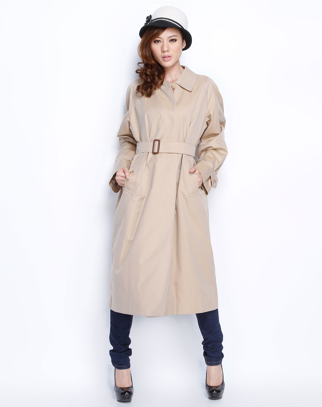 burberry 女款淡驼色时尚长款长袖大衣-唯品会