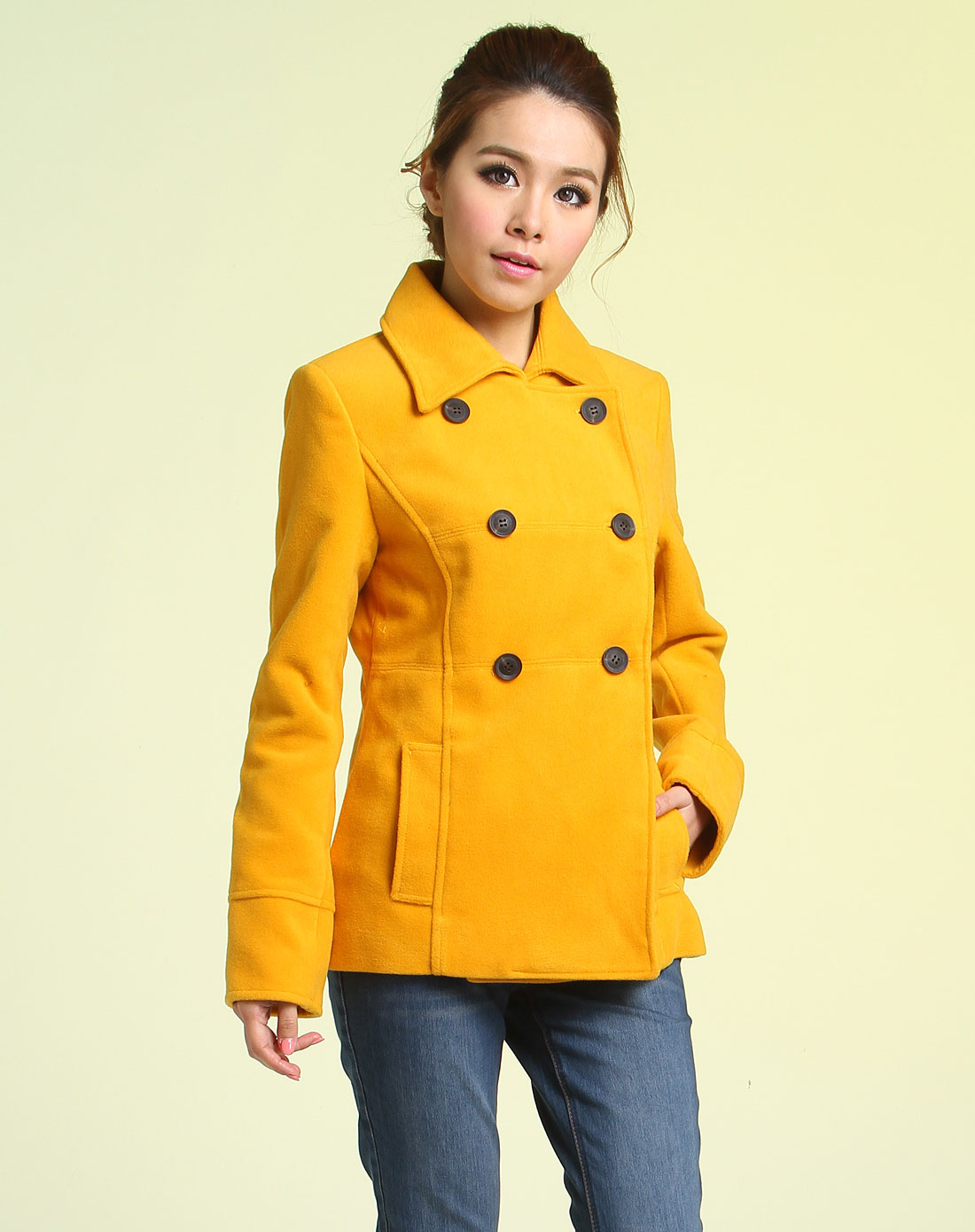 西伯利亚炫彩短款大衣-芥末黄