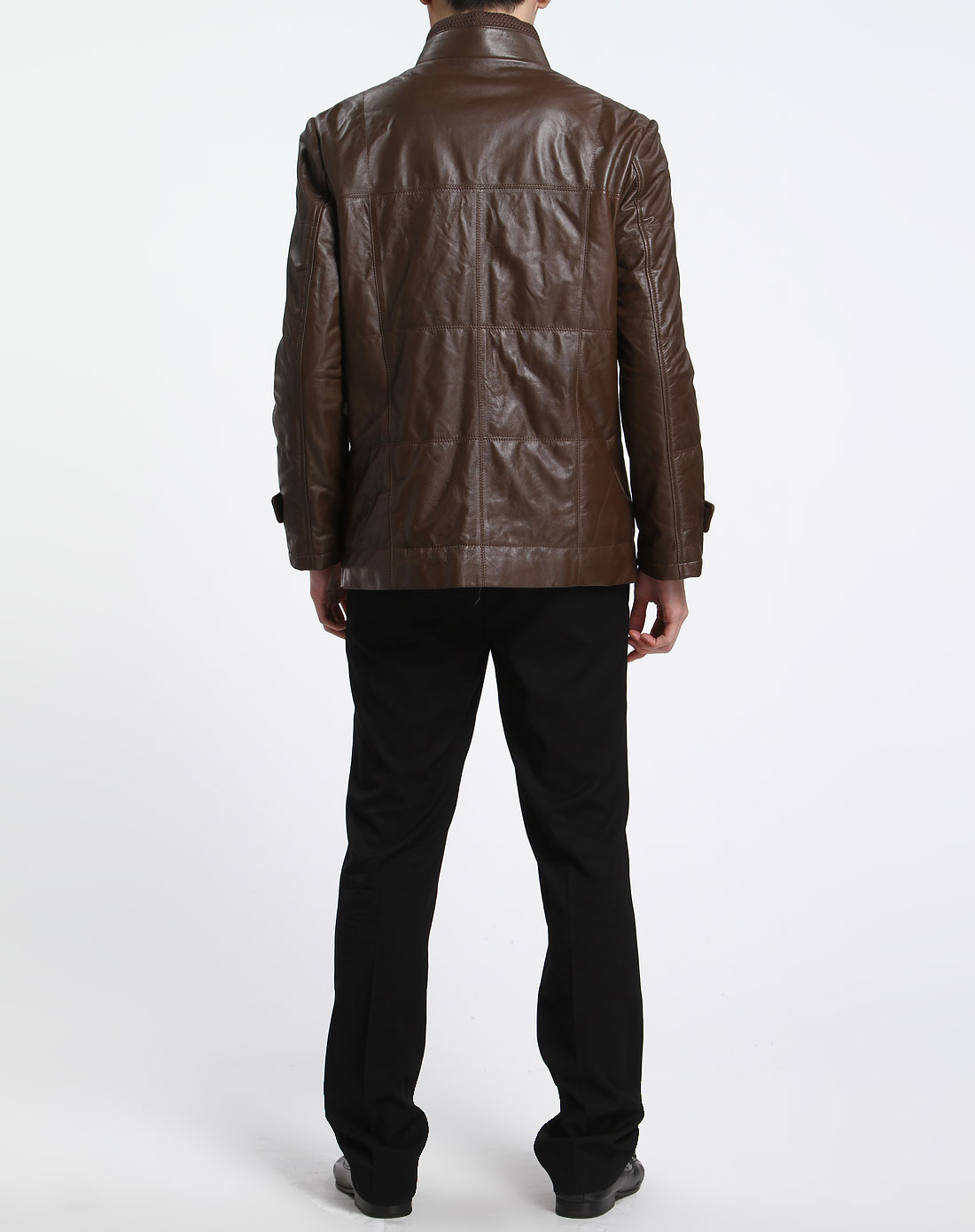 保罗男款帅气十足长袖皮衣外套香槟色