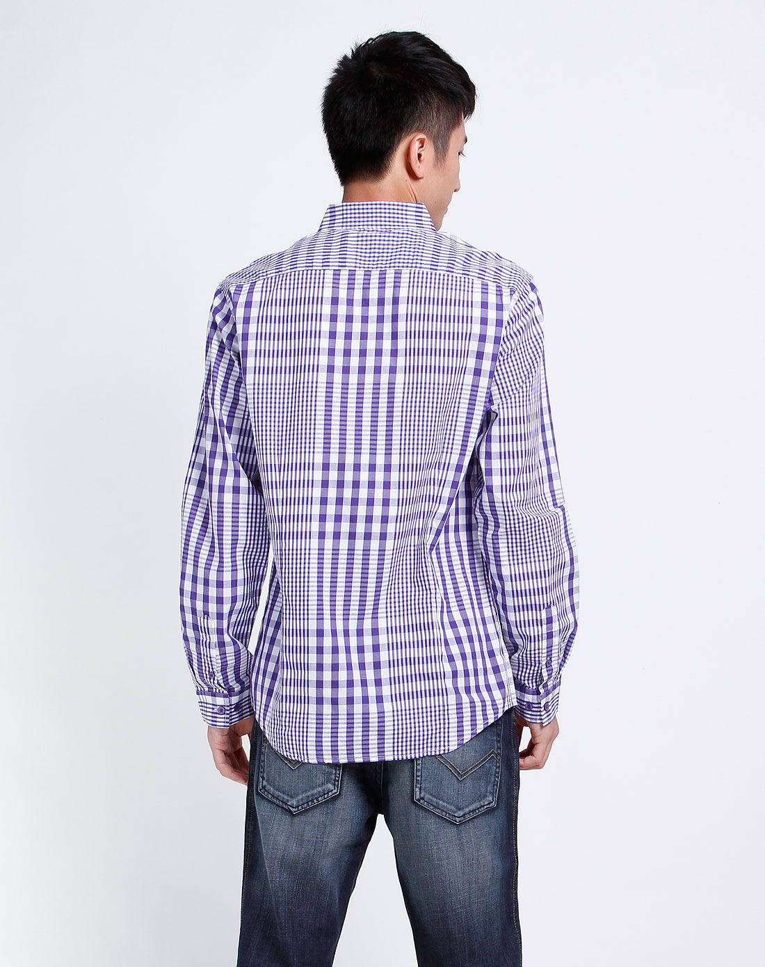 紫/白色格子长袖衬衫
