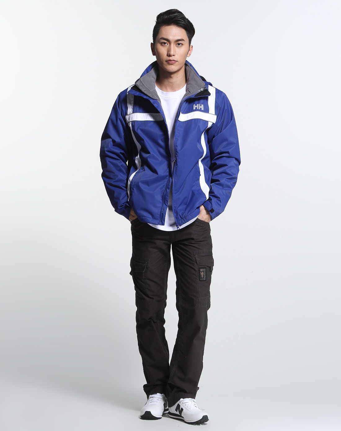 男款蓝色连帽长袖冲锋衣 三合一两件套