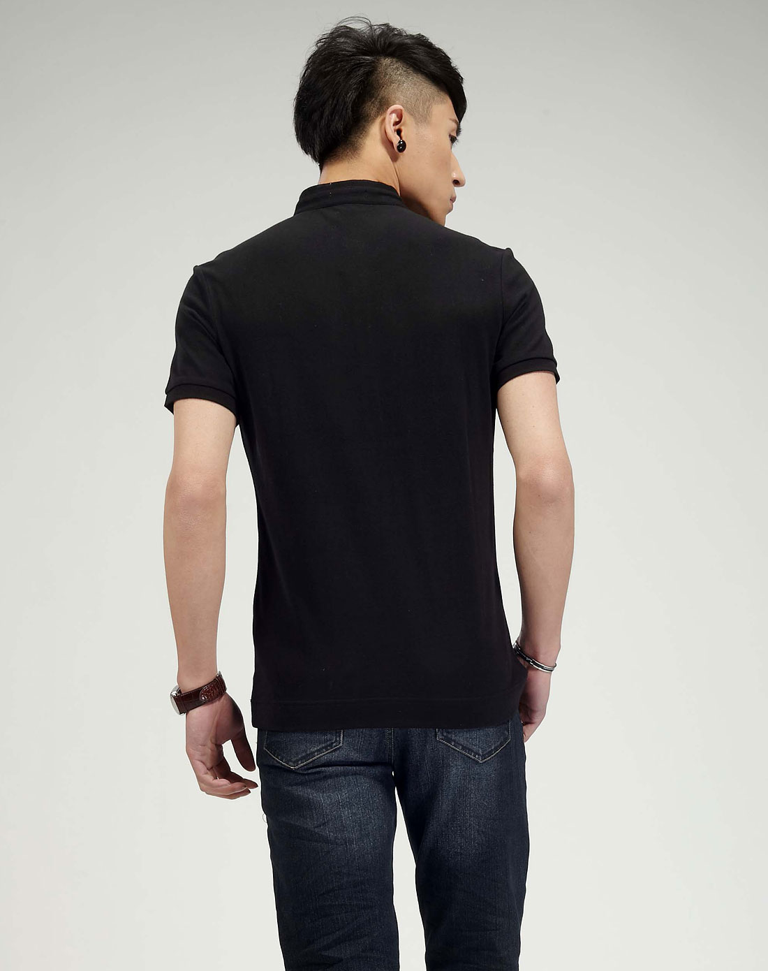 黑色小立领帅气短袖polo衫