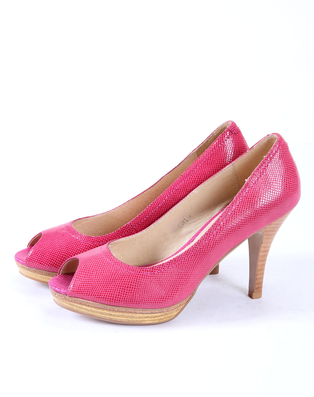 女款桃红色蜥蜴纹牛皮女鞋-唯品会