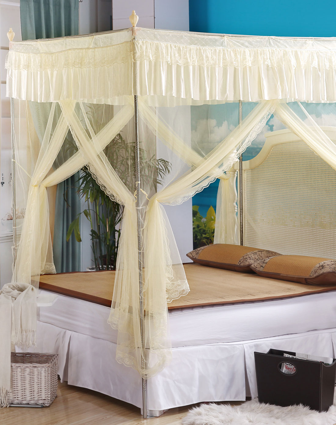 蕾丝公主(米)豪华宫廷不锈钢三开门蚊帐(1.8米床适用)