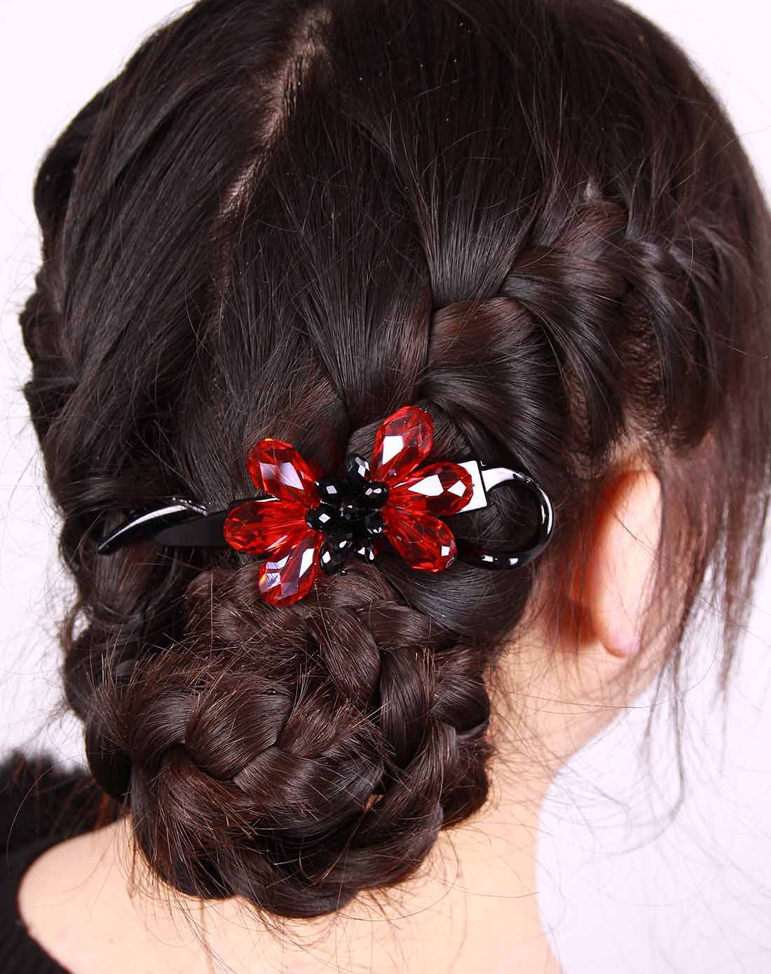女士红色经典诱人红水晶发夹