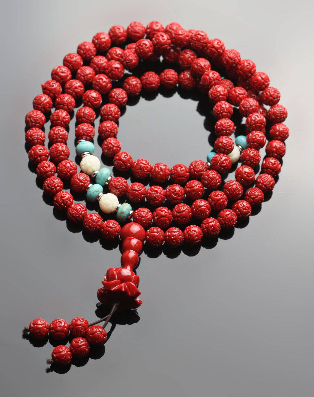 红色珊瑚108佛珠福雕款