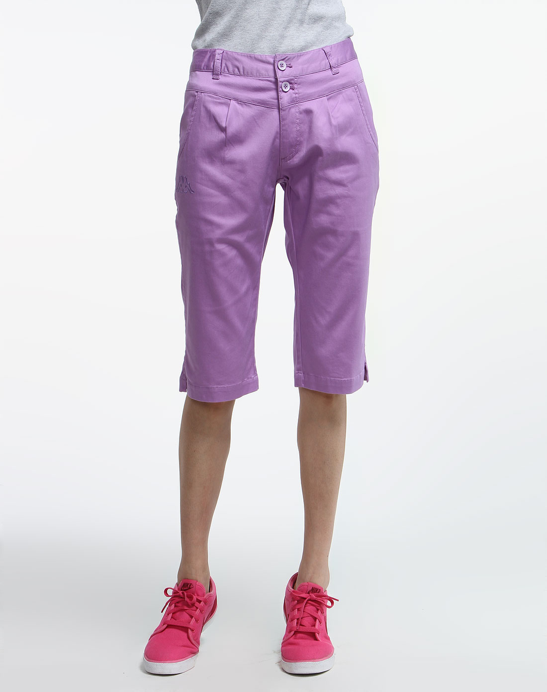 女款紫色运动休闲七分裤