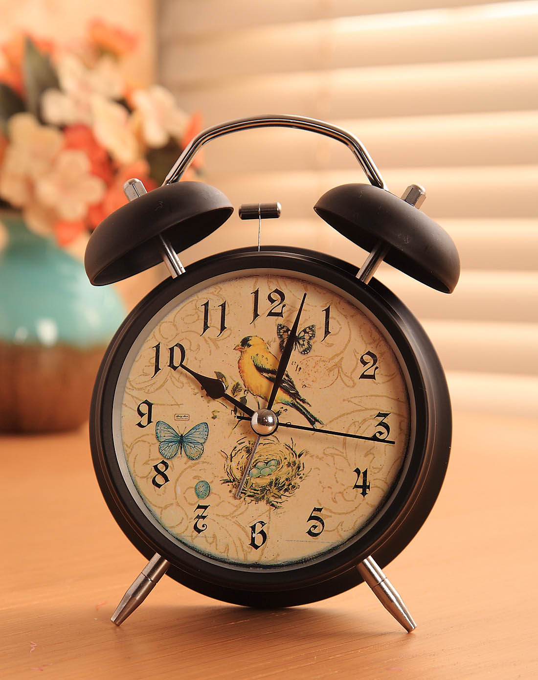 欧式复古田园静音闹钟4寸-黑d款