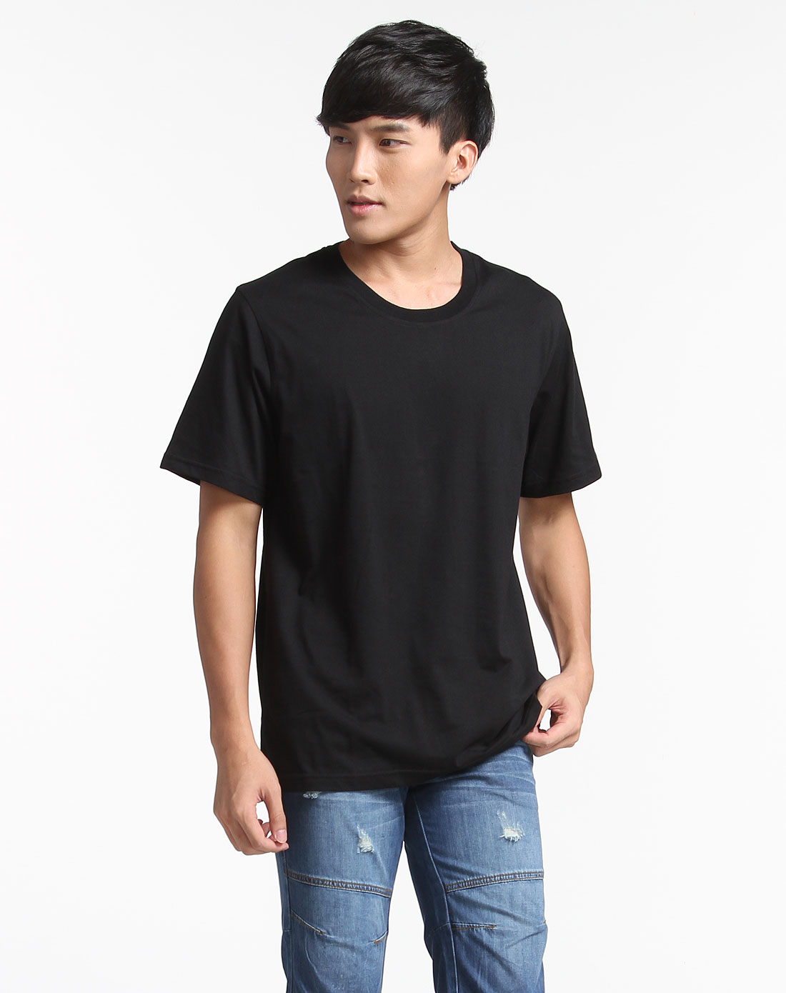 男款简约圆领黑色短袖t恤衫