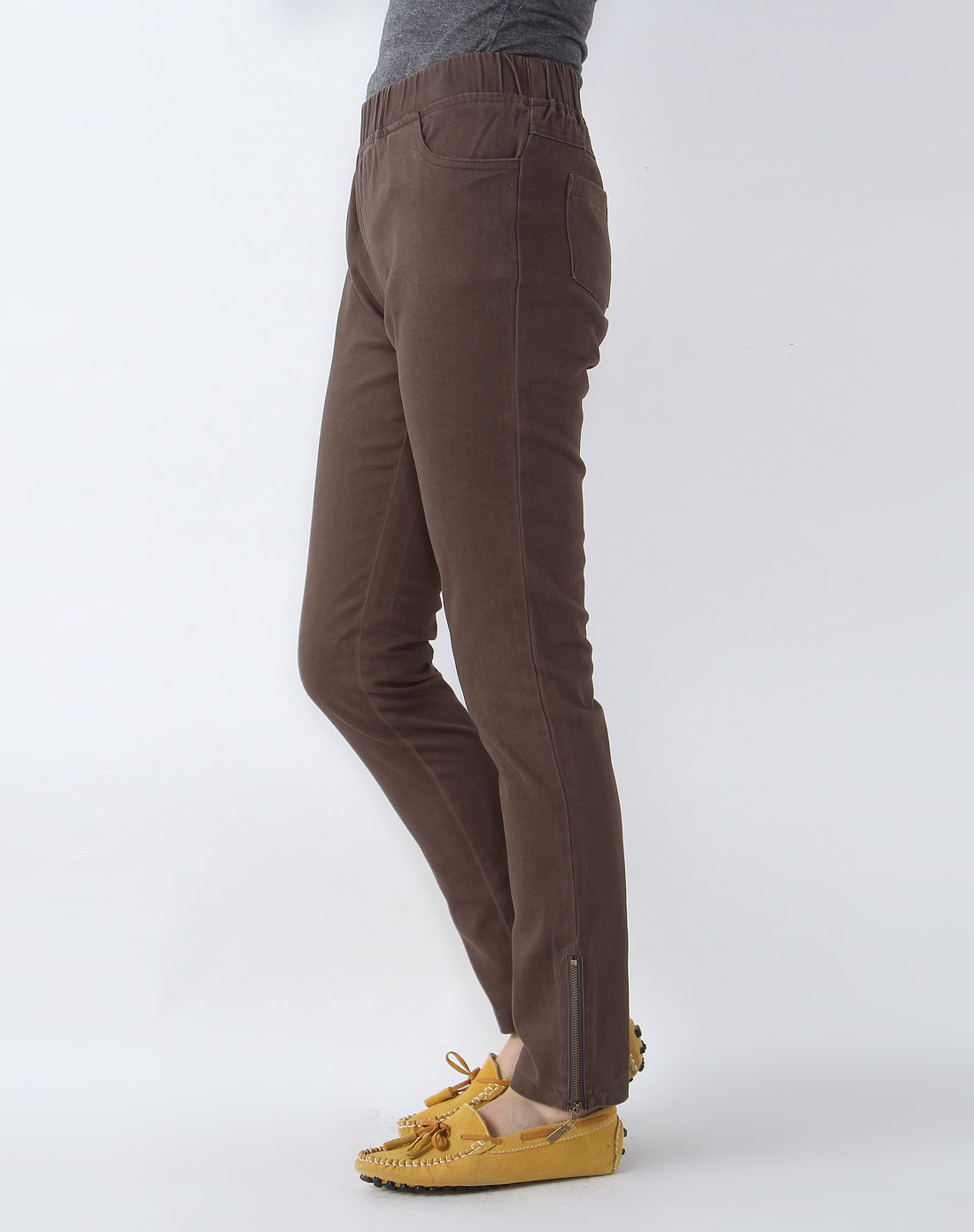 军绿色侧面拉链显瘦铅笔长裤