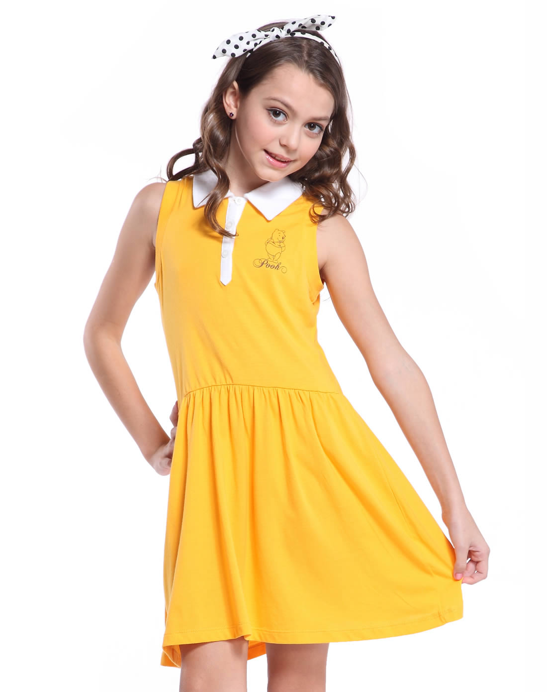 女童橙黄色无袖连衣裙