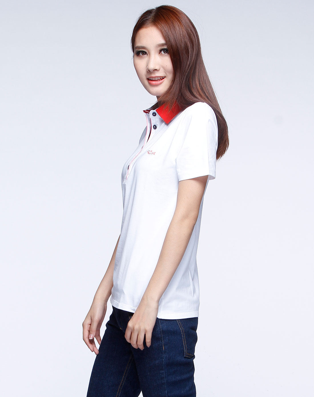 paul&shark 女款白/红色翻领短袖t恤