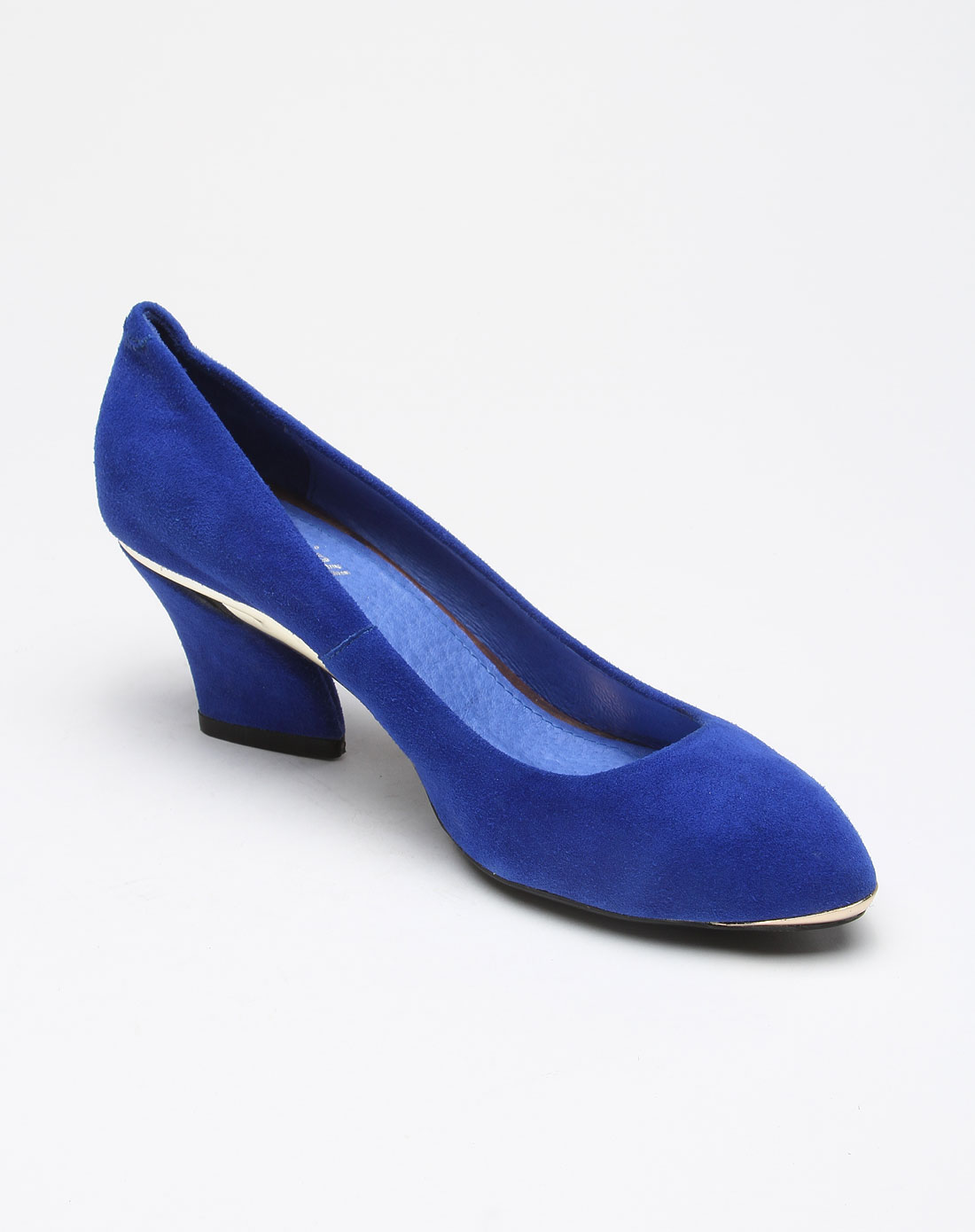 宝蓝色绒面简约典雅休闲高跟鞋