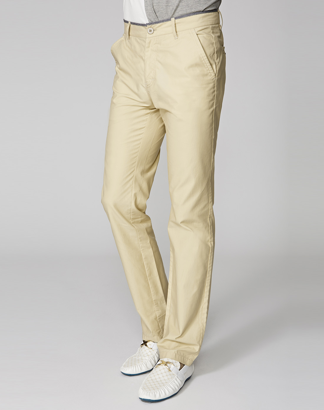 杏色全棉直筒商务休闲裤