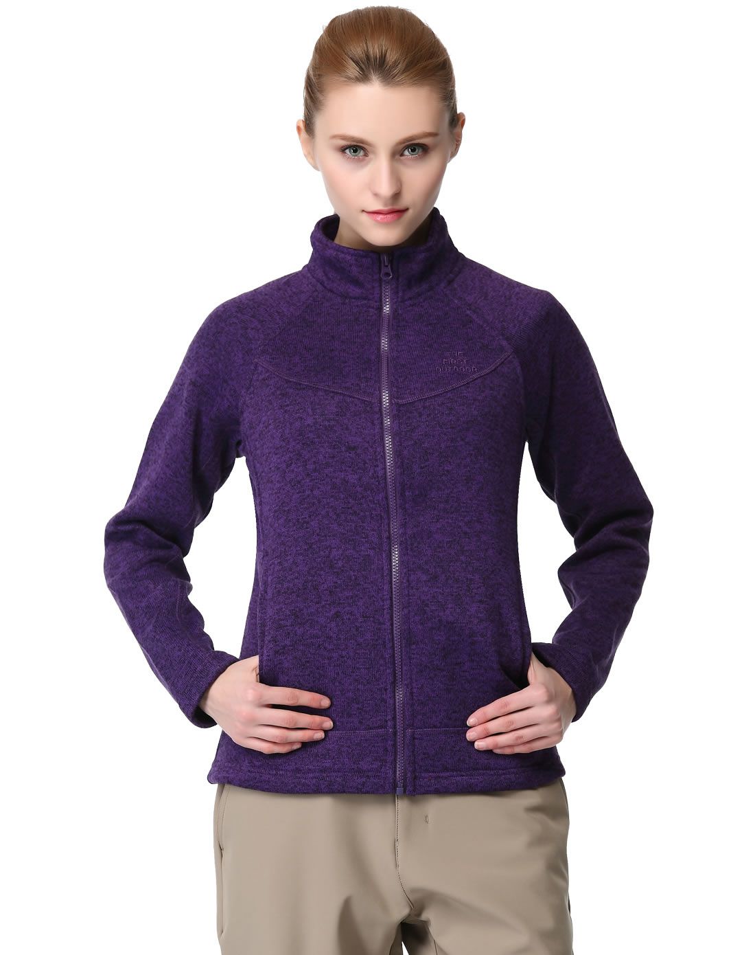 粗针织加绒加厚 女士紫罗蓝保暖抓绒衣