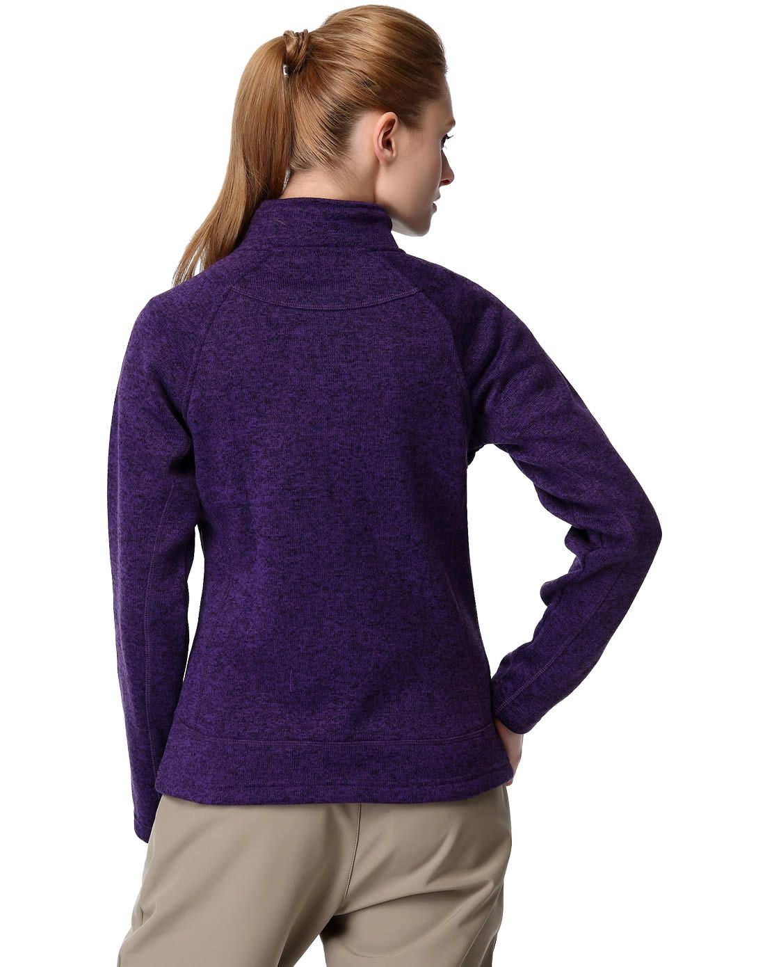 粗针织加绒加厚 女士紫罗蓝保暖抓绒衣